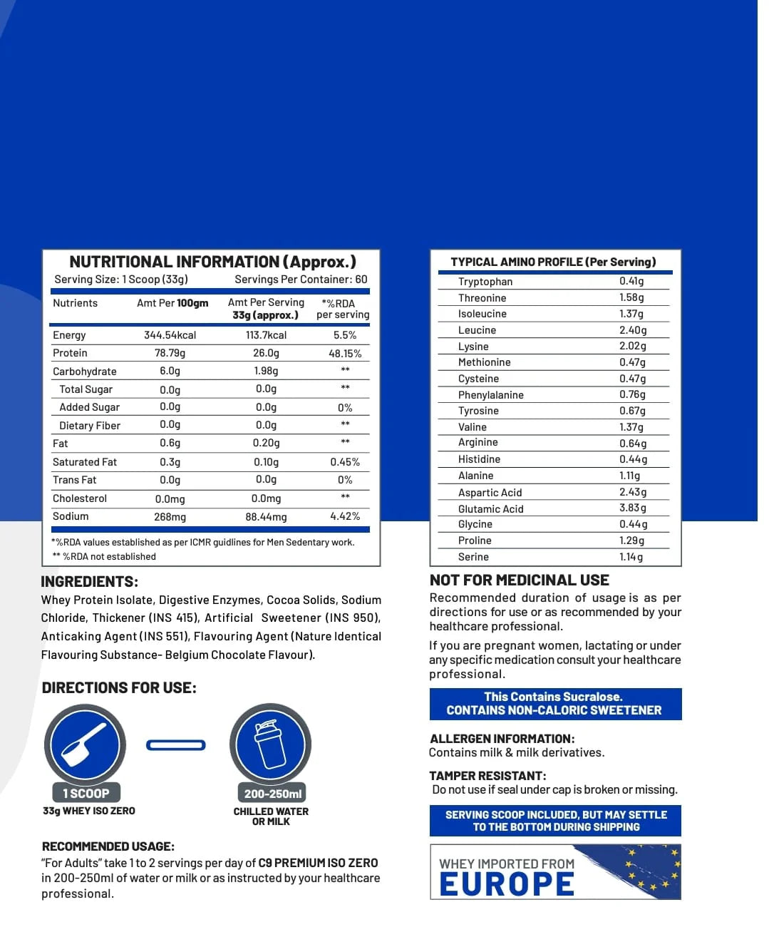 C9 NUTRITION PREMIUM ISO ZERO WHEY ISOLATE PROTEIN