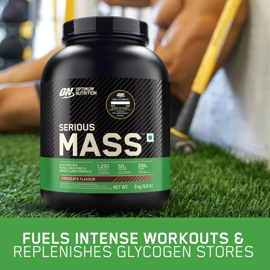 OPTIMUM NUTRITION (ON) Serious Mass High Protein High Calorie Weight Gainer Powder - 3 kg (Chocolate) with Vitamins and Minerals, Vegetarian